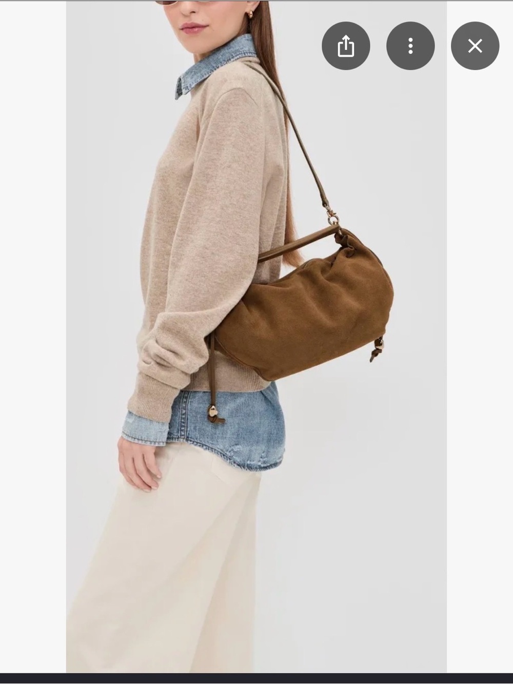 Madewell Camren Gathered Shoulder Bag- Suede Hobo Shoulder Bag in Cognac Brown - Picture 3 of 7